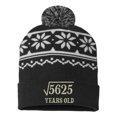 75 years old 75th Birthday Present Give Idea Square Root of 5625 USA-Made Snowflake Beanie