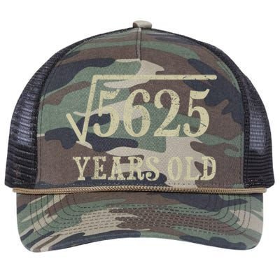 75 years old 75th Birthday Present Give Idea Square Root of 5625 Retro Rope Trucker Hat Cap