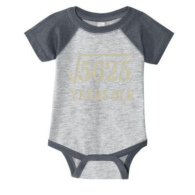 75 years old 75th Birthday Present Give Idea Square Root of 5625 Infant Baby Jersey Bodysuit