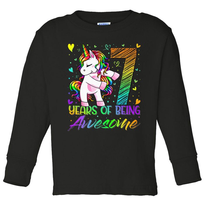 7 Year Old Gifts Unicorn Flossing 7th Birthday Girl Party Toddler Long Sleeve Shirt