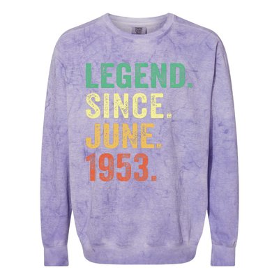 70 Years Old Gifts 70th Birthday Legend Since June 1953 Colorblast Crewneck Sweatshirt