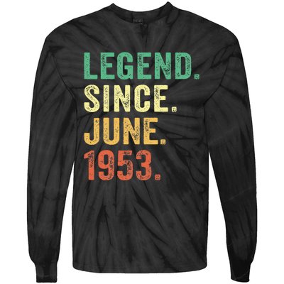 70 Years Old Gifts 70th Birthday Legend Since June 1953 Tie-Dye Long Sleeve Shirt