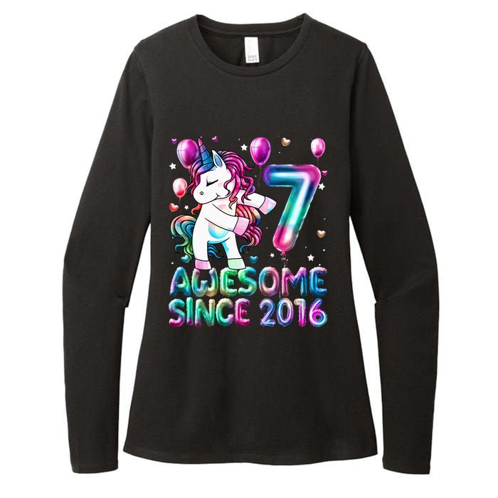 7 Years Old Unicorn Flossing 7th Birthday Girl Unicorn Party Womens CVC Long Sleeve Shirt