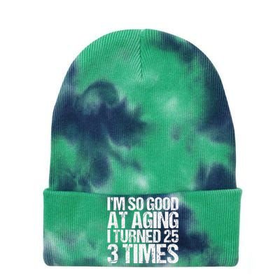 75 Years Old 1945 B Day Gift Funny 75th Birthday Present Tie Dye 12in Knit Beanie