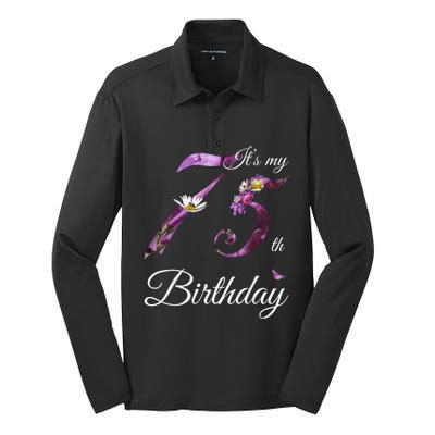 75 Year Old Shirt Floral 1948 It's My 75th Birthday Present Gift Silk Touch Performance Long Sleeve Polo