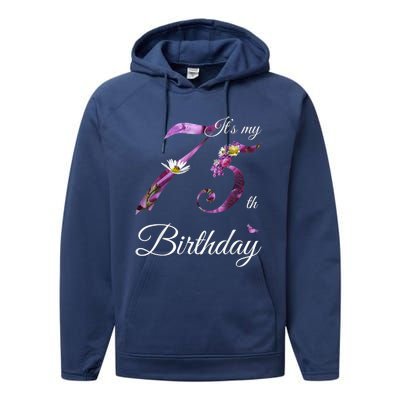 75 Year Old Shirt Floral 1948 It's My 75th Birthday Present Gift Performance Fleece Hoodie