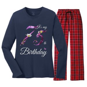 75 Year Old Shirt Floral 1948 It's My 75th Birthday Present Gift Women's Long Sleeve Flannel Pajama Set 