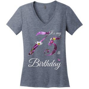 75 Year Old Shirt Floral 1948 It's My 75th Birthday Present Gift Women's V-Neck T-Shirt