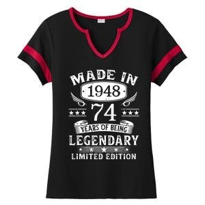 74 Years Old Made In 1948 Shirt 74th Birthday Gift Ladies Halftime Notch Neck Tee