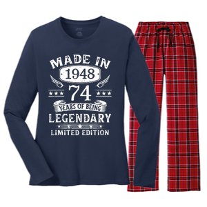 74 Years Old Made In 1948 Shirt 74th Birthday Gift Women's Long Sleeve Flannel Pajama Set 