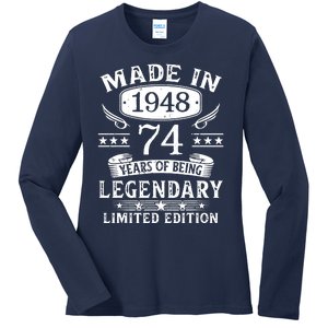 74 Years Old Made In 1948 Shirt 74th Birthday Gift Ladies Long Sleeve Shirt