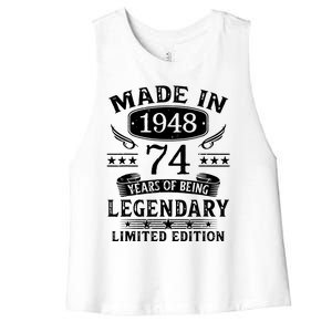 74 Years Old Made In 1948 Shirt 74th Birthday Gift Women's Racerback Cropped Tank