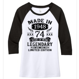 74 Years Old Made In 1948 Shirt 74th Birthday Gift Women's Tri-Blend 3/4-Sleeve Raglan Shirt