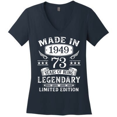 73 Years Old Made In 1949 Shirt 73rd Birthday Gift Women's V-Neck T-Shirt