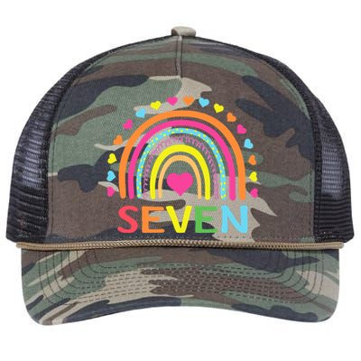 7 Years Old Rainbow 7th Birthday Gift For Girl Boy Retro Rope Trucker Hat Cap