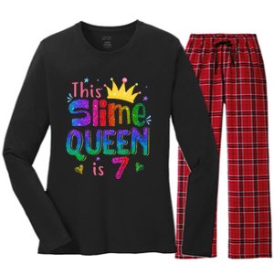 7 Year Old Gift This Slime Queen Is 7th Birthday Girl Teen Women's Long Sleeve Flannel Pajama Set 