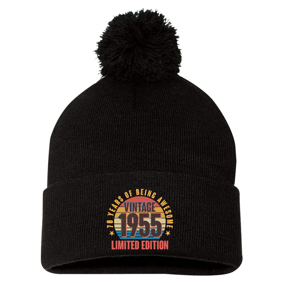 70 Years Of Being Awesome 1955 Limited Edition Vintage Retro Pom Pom 12in Knit Beanie
