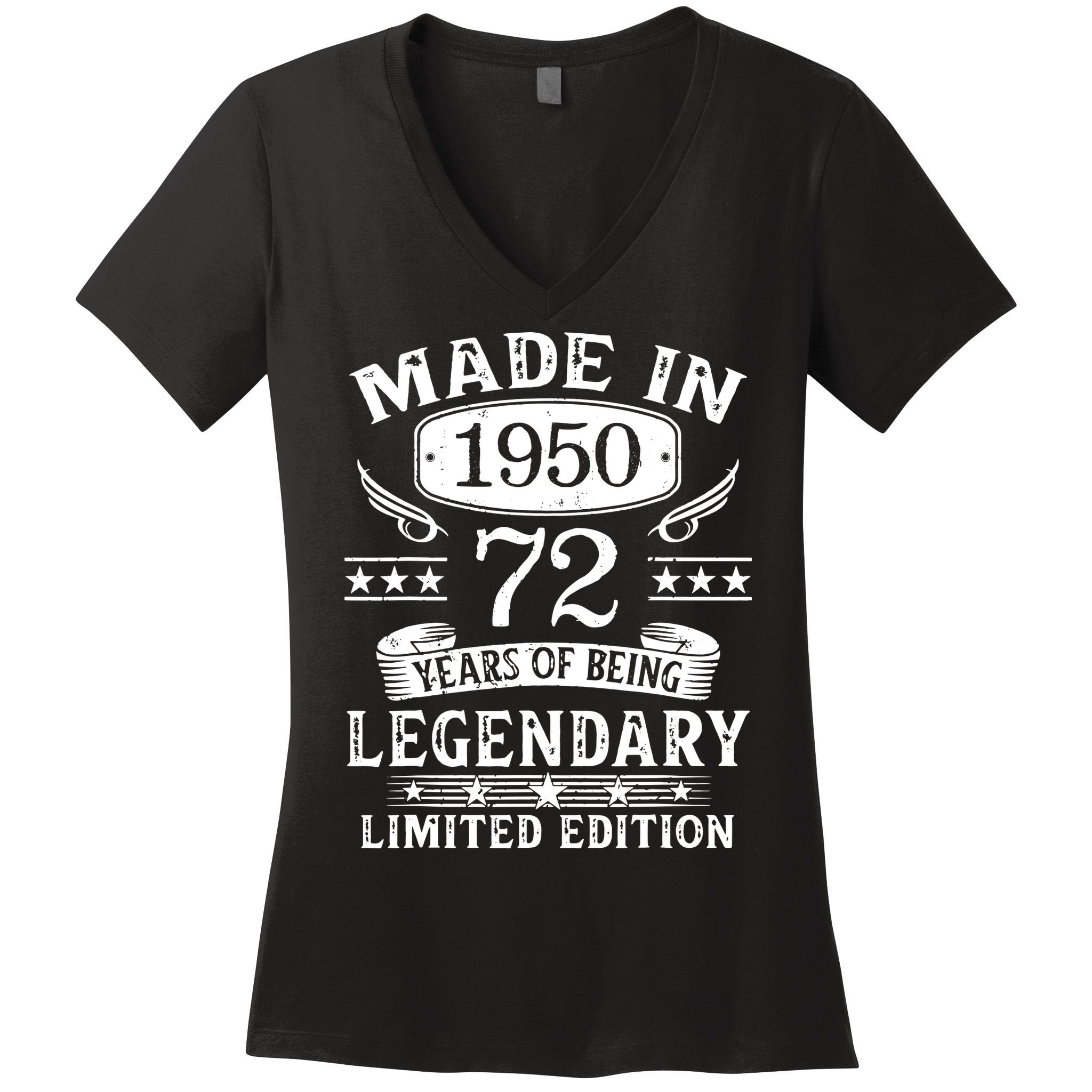 72 Years Old Made In 1950 Shirt 72nd Birthday Gift Women's V-Neck T-Shirt