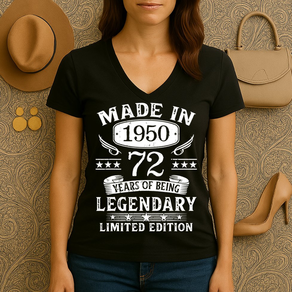 72 Years Old Made In 1950 Shirt 72nd Birthday Gift Women's V-Neck T-Shirt