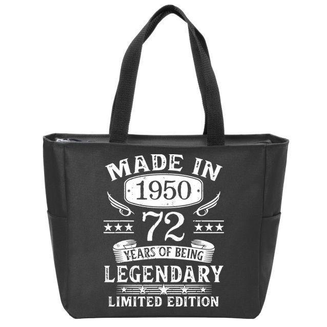 72 Years Old Made In 1950 Shirt 72nd Birthday Gift Zip Tote Bag