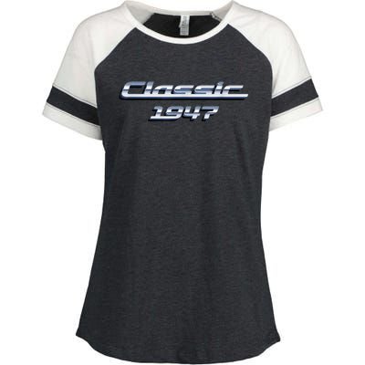 76 Year Old: Vintage Classic Car 1947 76th Birthday Enza Ladies Jersey Colorblock Tee