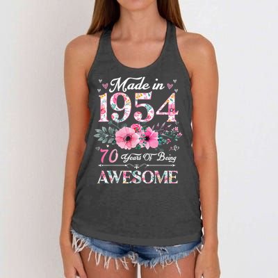 70 Year Old Made In 1954 Floral 70th Birthday Women's Knotted Racerback Tank