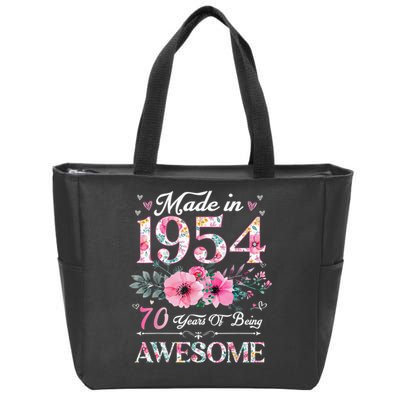 70 Year Old Made In 1954 Floral 70th Birthday Zip Tote Bag