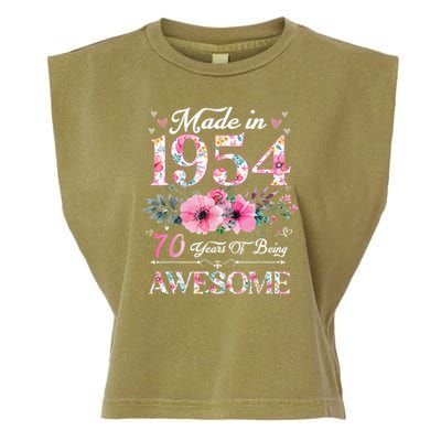 70 Year Old Made In 1954 Floral 70th Birthday Garment-Dyed Women's Muscle Tee