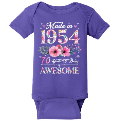 70 Year Old Made In 1954 Floral 70th Birthday Baby Bodysuit