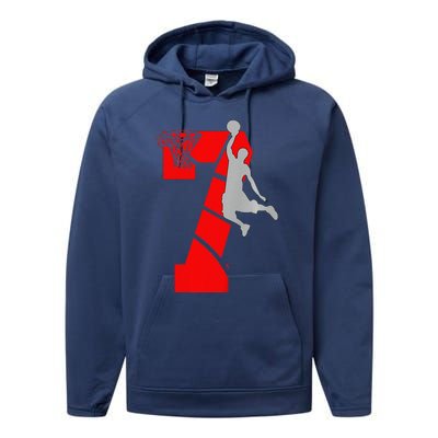 7 Year Old 7th Basketball Birthday Partytheme Performance Fleece Hoodie