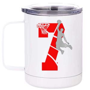 7 Year Old 7th Basketball Birthday Partytheme 12 oz Stainless Steel Tumbler Cup