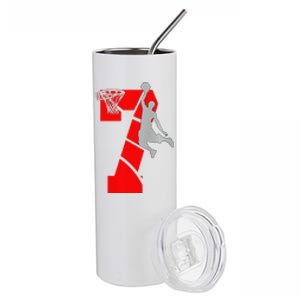 7 Year Old 7th Basketball Birthday Partytheme Stainless Steel Tumbler