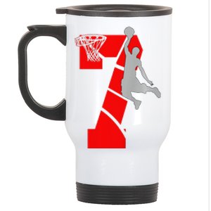 7 Year Old 7th Basketball Birthday Partytheme Stainless Steel Travel Mug