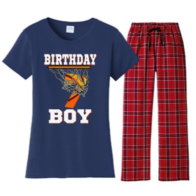 7 Years Old Basketball Boy 7th Birthday Party Celebration Women's Flannel Pajama Set