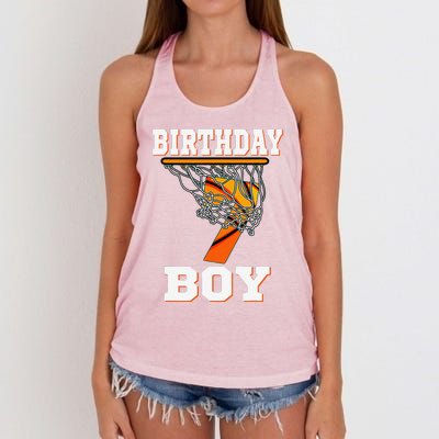 7 Years Old Basketball Boy 7th Birthday Party Celebration Women's Knotted Racerback Tank