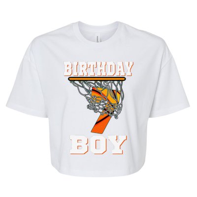 7 Years Old Basketball Boy 7th Birthday Party Celebration Bella+Canvas Jersey Crop Tee