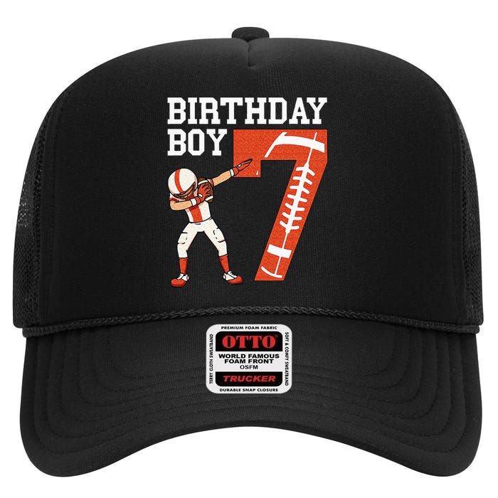 7 Years Old Boy Football Player 7th Football Birthday High Crown Mesh Back Trucker Hat