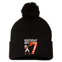 7 Years Old Boy Football Player 7th Football Birthday Pom Pom 12in Knit Beanie