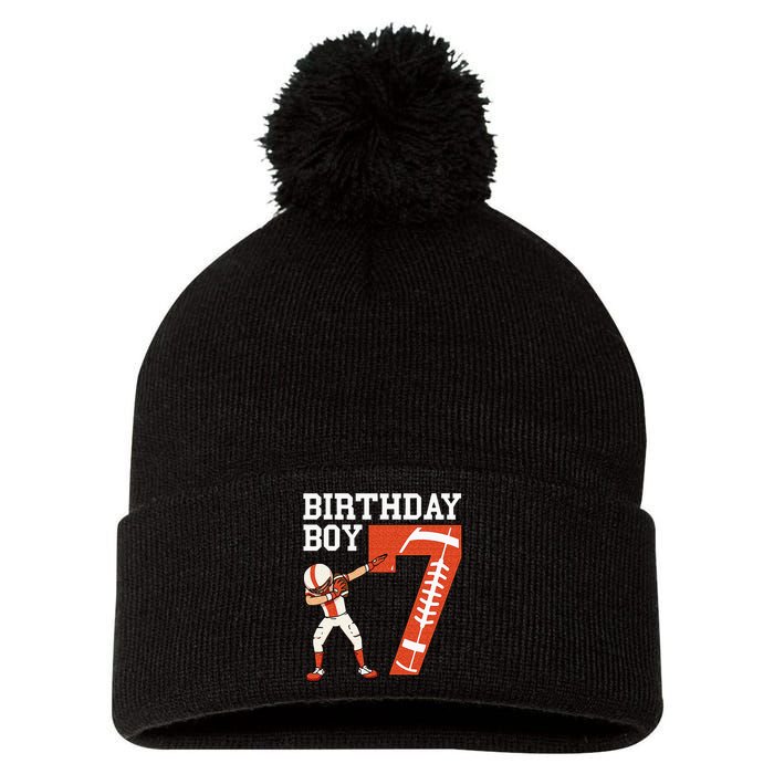 7 Years Old Boy Football Player 7th Football Birthday Pom Pom 12in Knit Beanie