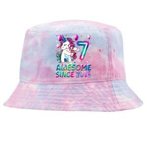 7 Years Old Unicorn Flossing 7th Birthday Girl Unicorn Party Tie-Dyed Bucket Hat