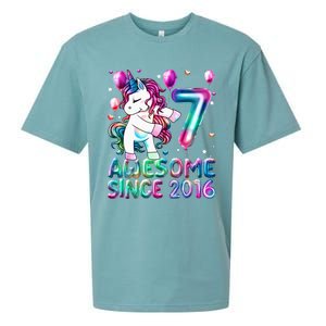 7 Years Old Unicorn Flossing 7th Birthday Girl Unicorn Party Sueded Cloud Jersey T-Shirt