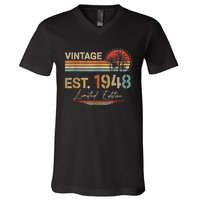 75 Years Old Gifts Born In 1948 Vintage 75th Birthday Retro V-Neck T-Shirt