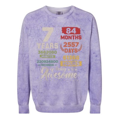 7 Years Of Being Awesome Retro Countdown 7th Birthday Colorblast Crewneck Sweatshirt