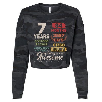 7 Years Of Being Awesome Retro Countdown 7th Birthday Cropped Pullover Crew