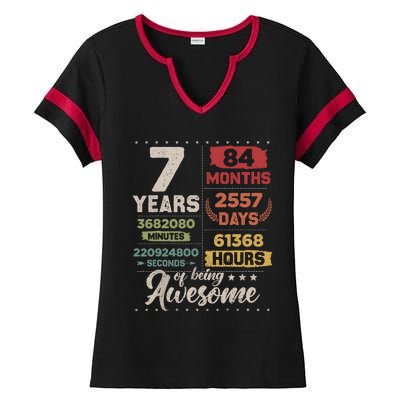 7 Years Of Being Awesome Retro Countdown 7th Birthday Ladies Halftime Notch Neck Tee