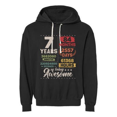 7 Years Of Being Awesome Retro Countdown 7th Birthday Garment-Dyed Fleece Hoodie