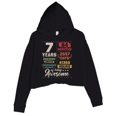 7 Years Of Being Awesome Retro Countdown 7th Birthday Crop Fleece Hoodie