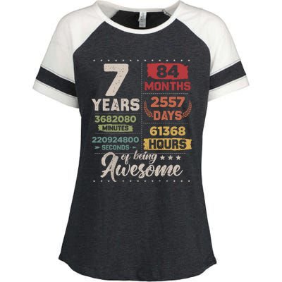 7 Years Of Being Awesome Retro Countdown 7th Birthday Enza Ladies Jersey Colorblock Tee