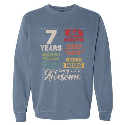 7 Years Of Being Awesome Retro Countdown 7th Birthday Garment-Dyed Sweatshirt