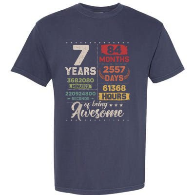 7 Years Of Being Awesome Retro Countdown 7th Birthday Garment-Dyed Heavyweight T-Shirt